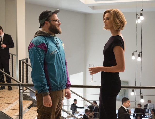 With their contrasting fashion senses and body shapes, Fred Flarsky (Seth Rogen) and Charlotte Field (Charlize Theron) makes an improbable couple in "Long Shot."