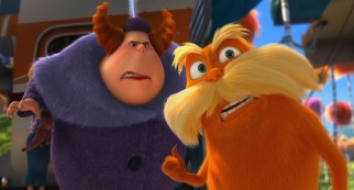 The Lorax is perturbed and confused by the Once-ler's Aunt Grizelda.