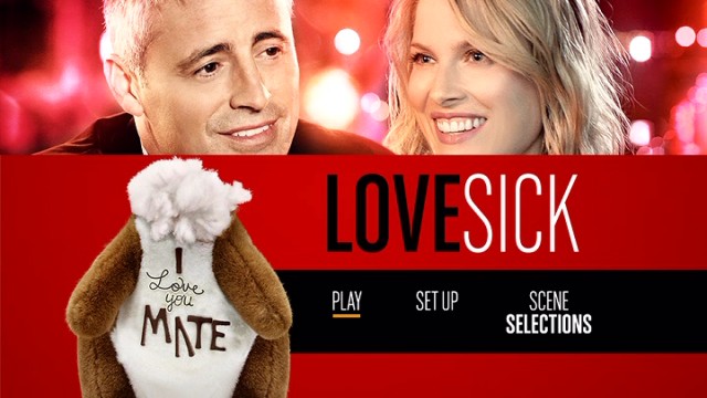 That may look like a baked potato, but it's a really a headless stuffed kangaroo on the main menu of the barebones Lovesick DVD.