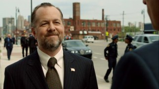 Internal affairs officer Simon Boyd (David Costabile) doesn't dial down his smugness at McCann's funeral.