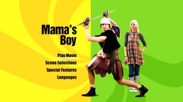 The main menu recreates the little-seen Mama's Boy one-sheet movie poster, complete with a garish green.