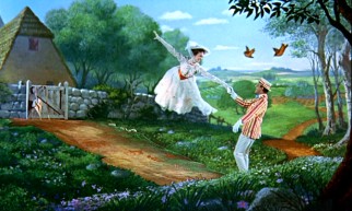 In the enchanted animated universe of a London sidewalk drawing, Bert holds the hand of a gravity-defying Mary Poppins.