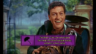Bert would be smiling even bigger if the Poppins Pop-Up Fun Facts hadn't been bafflingly shrunk and squished. This Cherry Tree Lane tidbit and all of the others were easier to read on the 40th Anniversary Edition DVD.