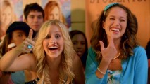Australian actress Claire Holt gives a thumb up to a cupcake facial in the gag reel.