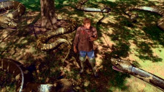 Terry's fianc Justin Regina (Carey Van Dyke, grandson of Dick and actor in The Asylum's "Titanic II") finds himself cornered by giant crudely CG-animated snakes.