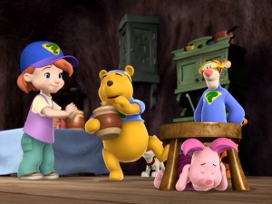 The Super Sleuths try a song and dance number to help Piglet over his fears. When that doesn't work, Darby paraphrases Craig T. Nelson's lightning/thunder storm-tracking lesson from "Poltergeist."