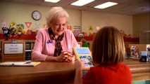 At the height of popularity, Betty White guest stars as school librarian Mrs. Nethercott, seen here recommending a Betsy-Tacy book with a smile. With the delinquent Brick, she gets tough.