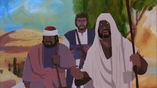 On the road to Emmaus, the newly-resurrected Jesus goes unrecognized by two of his disciples in one of several traditionally-animated sequences.