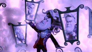 Surrounded by mirrors illustrating his vanity, North Wind (not Jay Leno) sings a generically evil song.