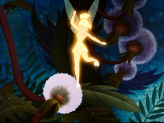 Tinker Bell gets ready to kick a dandelion in "Peter Pan"...