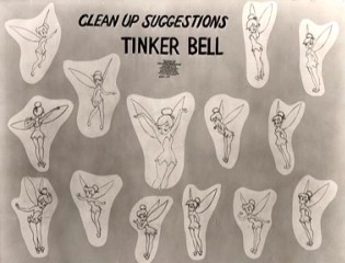 Tinker Bell's model sheet, seen on the new Platinum Edition DVD, illustrates various Tinker Bell poses that Margaret Kerry modeled.