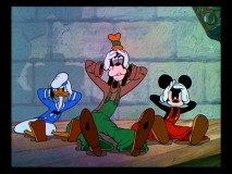 Mickey, Donald and Goofy can't seem to stop wiggling those hips in "Clock Cleaners."