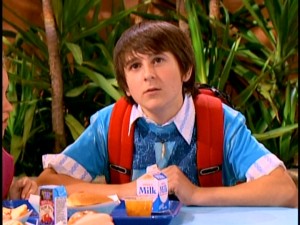 Mitchel Musso appears as Oliver Oken in a lunchroom scene from one of the first episodes of "Hannah Montana."