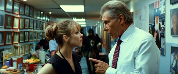 Award-winning journalist Mike Pomeroy (Harrison Ford) and executive producer Becky Fuller (Rachel McAdams) frame the age-old issue of news vs. entertainment in terms of nearby craft services food items.