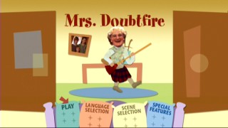 A mixed-medium Mrs. Doubtfire rocks out not to Aerosmith, but Robin Williams' "Marriage of Figaro" on Disc 1's inspired main menu.