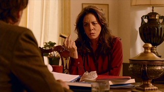 No-nonsense theatrical agent Pamela (Stockard Channing) casually chomps a pickle while hearing Gabriel's play idea.