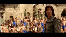 Ben Barnes makes a goofy face in front of blue-panted centaurs in "The Bloopers of Narnia" reel.
