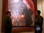 Patton Oswalt and Ben Stiller talk turkey in front of a Robin Williams-ized painting of Teddy Roosevelt in Comedy Central's "Reel Comedy" special.