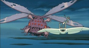 Nausicaä lures a giant ushiabu back to the Fukai with an insect charm.