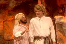 One Muslim terrorist (Rob Schneider) sells another (Norm Macdonald) on martyrdom with afterlife promises in the 2005 Comedy Central pilot "Back to Norm."