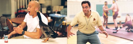 Vin Diesel, Gary the duck, and Brad Garrett in two stills from the official website for "The Pacifier"