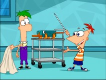 Ferb and Phineas unveil a wooden platypus doll inspired by Perry in "Toy to the World."