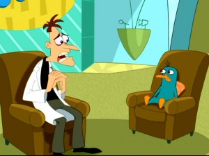 Dr. Doofenshmirtz and Agent P decide to discuss their differences via a daytime talk show.