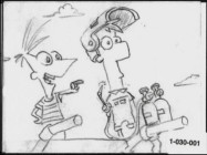 Phineas and Ferb survey the city before them that's just waiting to be surrounded by a giant rollercoaster in the storyboard pilot pitch.
