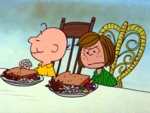 Toast, pretzels, popcorn, and jelly beans... this isn't the Thanksgiving dinner Peppermint Patty was expecting.