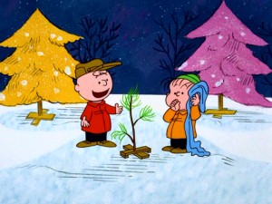 Surprised to see "they still make wooden Christmas trees", Linus isn't sure this one fits the modern spirit. Still from Warner's 2008 DVD - click to view screencap in full 720 x 480.
