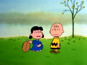 Any time of the year is fine for Lucy to try her old pull-the-football-away gag on Charlie Brown. Variations of it appear in three of the six specials on the Peanuts Deluxe Holiday Collection.