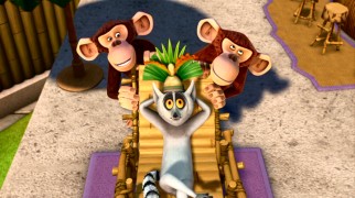 In "Eclipsed", chimpanzees Mason and Phil have a perfectly-timed go at their oft-inconsiderate lemur zoo-mate King Julien.