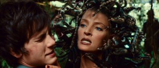 Percy (Logan Lerman) tries his hardest not to look into the deadly eyes of snake-haired Medusa (Uma Thurman).
