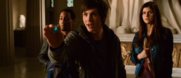 Percy (Logan Lerman) displays the second of the three American blue pearls of Persephone that he, Grover (Brandon T. Jackson), and Annabeth (Alexandra Daddario) must retrieve before entering Hades.