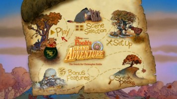 Pooh pops out of the FastPlay pot in this still from the animated main menu.