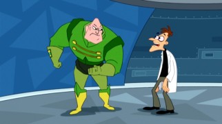 Dr. Doofenshmirtz is less than bold in addressing The Regurgitator, the villain to whom Agent P has been reassigned in "Oh, There You Are, Perry."