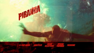 Computer-animated piranhas attack a swimmer on the DVD's main menu.