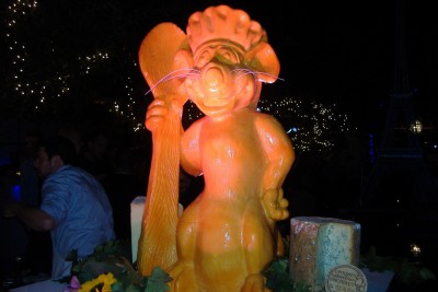 Little chef Remy watches over all in this large statue made of cheese.