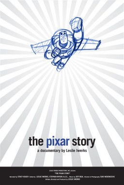 The one-sheet poster artwork for "The Pixar Story" also employs Buzz Lightyear, this time in pencil animation.