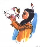 This concept art from Pocahontas's design gallery features an early version of the character with Percy.