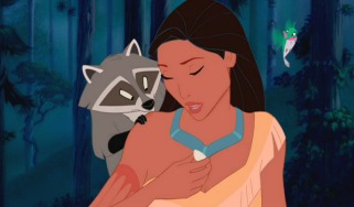 Pocahontas contemplates her new bling, with the usual company of Meeko and Flit.