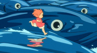 Ponyo (formerly Brunhilde) races on the backs of forceful fish waves in an effort to reunite with her best friend Sosuke.