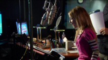 The curiously-named Noah Cyrus performs her lines as Ponyo enthusiastically "Behind the Microphone."