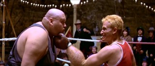 Popeye stands up to Oxblood Oxheart (Peter Bray), the "Dirtiest Fighter in the World."