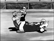 Popeye doles out unusual punishment to a bull in "I Eats My Spinach."