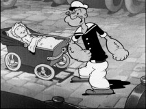 Before Swee'Pea showed up in the cartoons, Popeye tended to this infant, for whom the sailor goes to great lengths to provide silence.