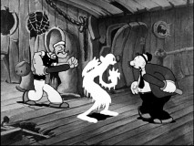 Popeye and Wimpy find a ghost (that looks suspiciously like Olive Oyl) in between them in "Shiver Me Timbers!"