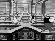 Olive, Popeye, and Bluto all feel their way around the high steel in the standout "A Dream Walking."