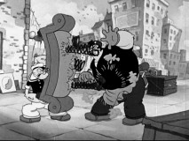 Couch springs act as a weapon for Popeye, as he and Bluto square off in "Let's Get Movin'."