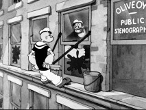 A duel forms over the cleaning of stenographer Olive Oyl's office windows in 1937's "The Paneless Window Washer."
